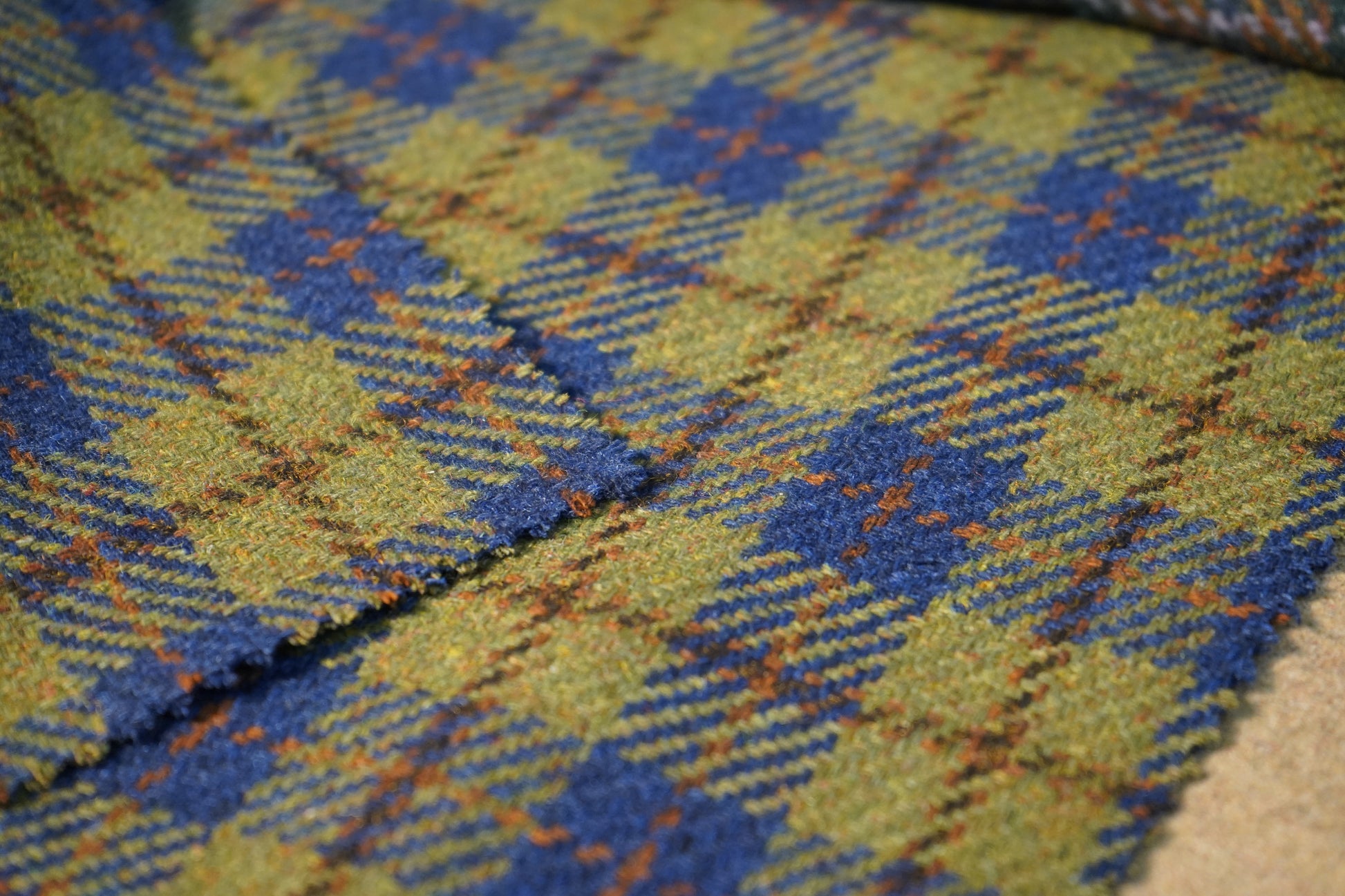 Olive-Navy Tartan Wool Tweed