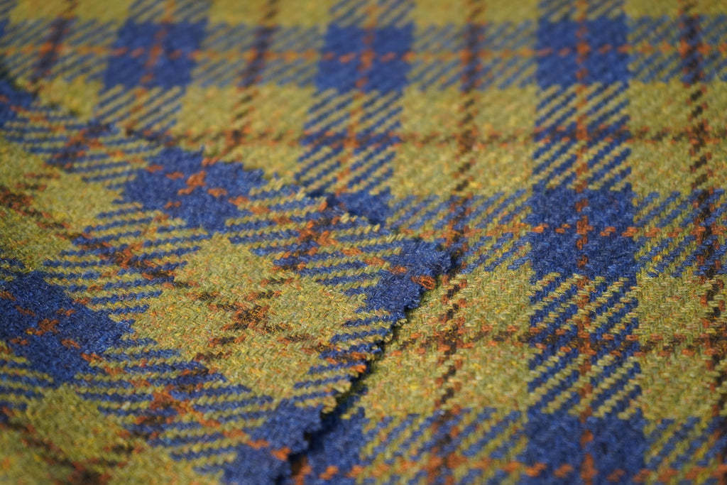 Olive-Navy Tartan Wool Tweed